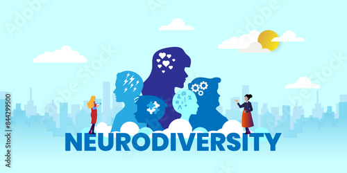 Neurodiversity banner, People with different mindsets, Human mind and experience diversity Concept With icons. Cartoon Vector People Illustration
Vector Formats
