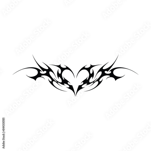 Neo tribal y2k gothic style tattoo. Cyber sigilism heart design. Vector illustration.