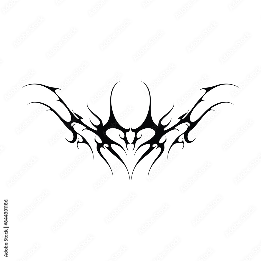 Neo tribal y2k gothic style tattoo. Cyber sigilism heart design. Vector illustration. Neo tribal y2k gothic style tattoo. Cyber sigilism heart design. Vector illustration.