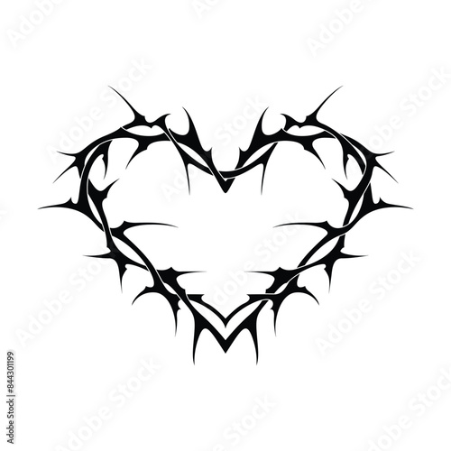 Neo tribal y2k gothic style tattoo. Cyber sigilism heart design. Vector illustration.