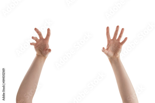 Female hands spooking gesture isolated on white