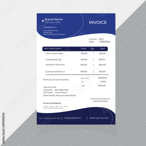 Minimal invoice form template vector design