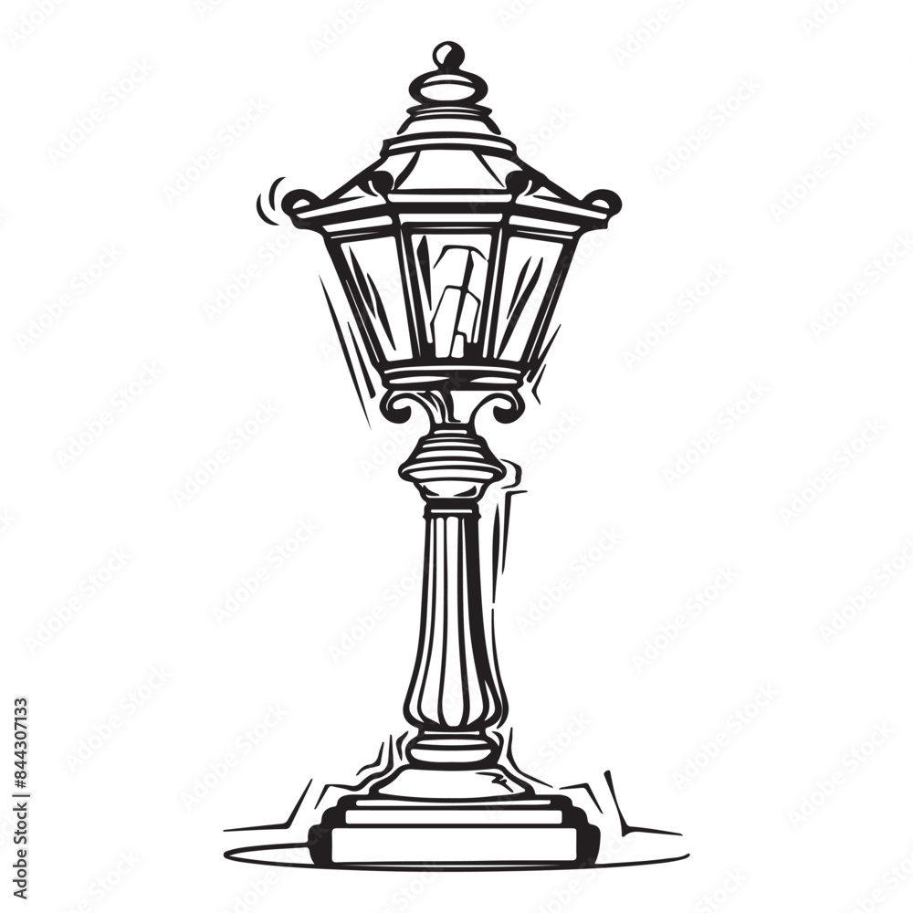 Drawing of old gas lamp icon, black vector illustration on white background Drawing of old gas lamp icon, black vector illustration on white background
