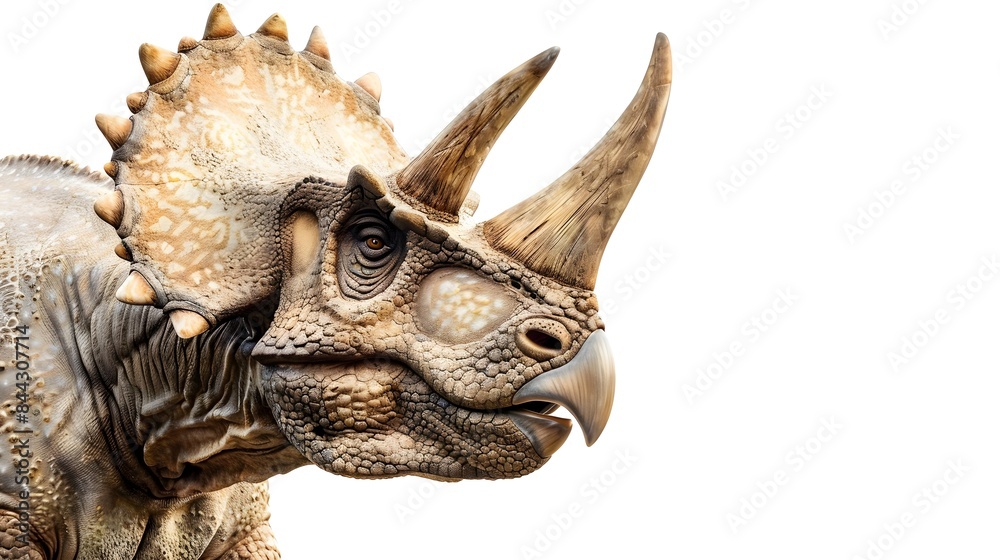 Majestic Triceratops Dinosaur with Distinctive Horns and Frill on White Background Majestic Triceratops Dinosaur with Distinctive Horns and Frill on White Background
