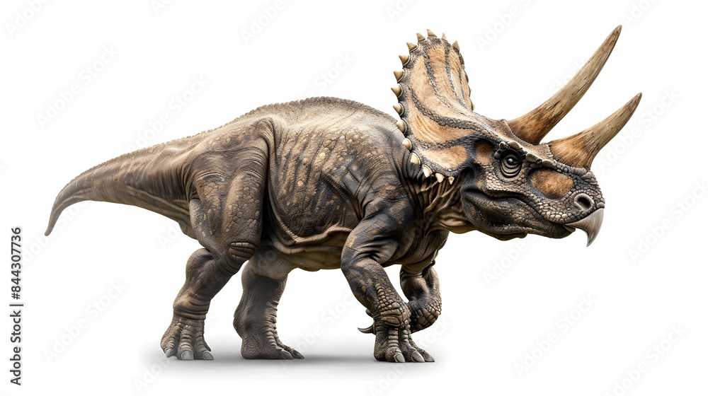 Majestic Triceratops with Iconic Horns and Frill on White Background Majestic Triceratops with Iconic Horns and Frill on White Background