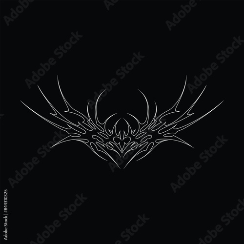 Neo tribal y2k gothic style tattoo. Cyber sigilism heart design. Outline vector illustration