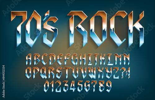 70s Rock alphabet font. 3d letters in heavy metal style with shadows. Stock vector typescript for your typography design.