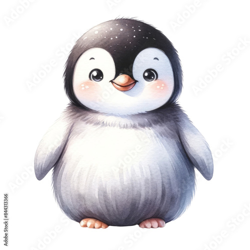 Watercolor Fluffy and cute penguin for use as a teaching and learning media for kids perfect for children nursery art.