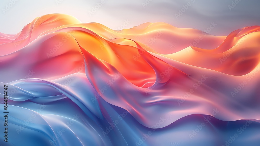 Abstract flowing waves of colorful fabric with smooth gradients of warm and cool tones, creating a sense of fluidity and motion. Abstract flowing waves of colorful fabric with smooth gradients of warm and cool tones, creating a sense of fluidity and motion.