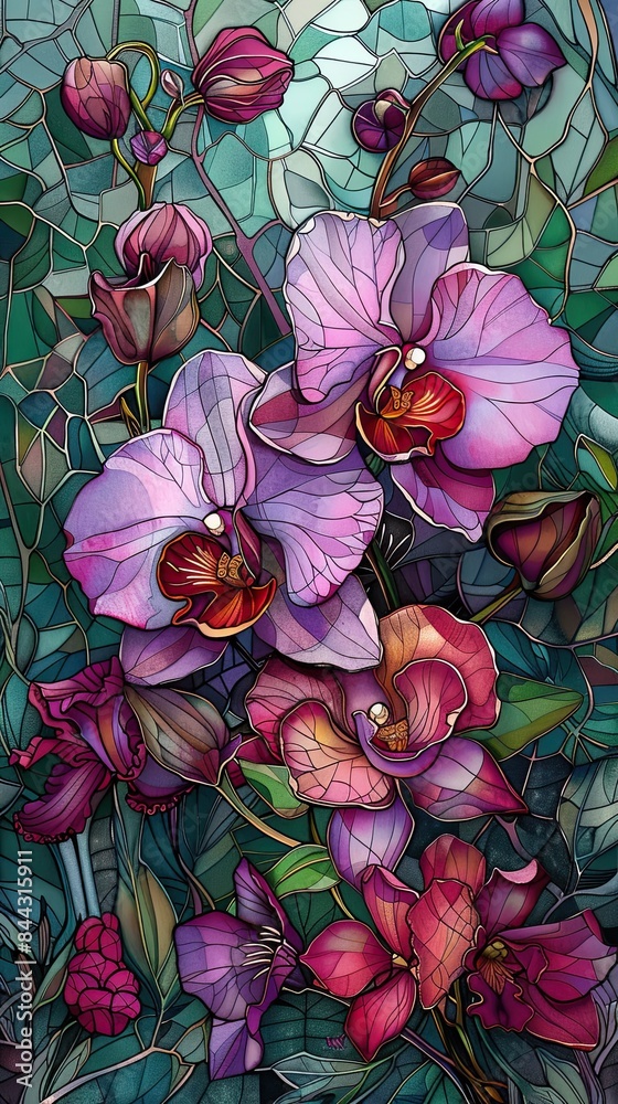 custom made wallpaper toronto digitalA painting of a bunch of pink orchids with green leaves