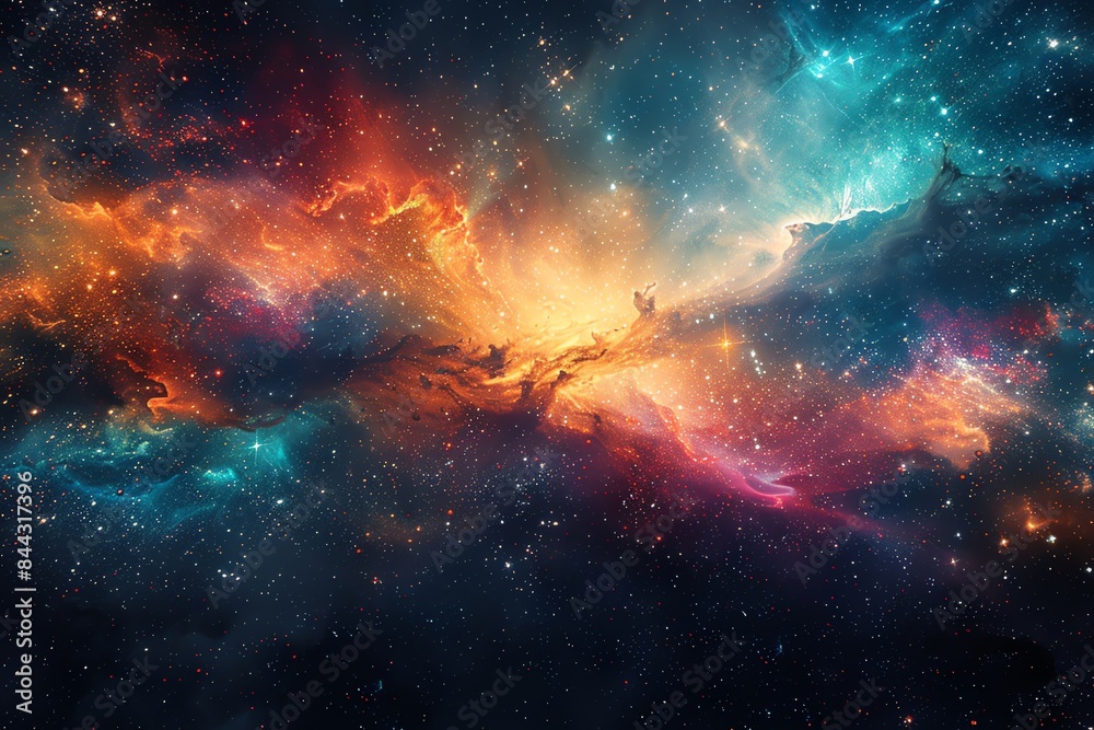 Fototapeta premium Stunning nebula in outer space, featuring vibrant colors, stars, and cosmic dust, creating a captivating celestial landscape.