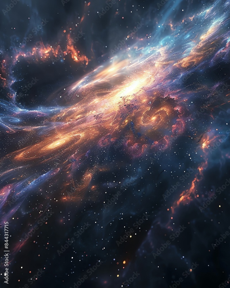 Naklejka premium Vivid and colorful interstellar nebula with swirling cosmic dust and gas, showcasing the beauty and mystery of the universe.