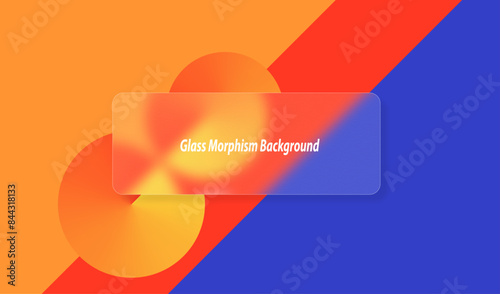 Blur glass morphism vector transparent effect 3d element graphic illustration, Blurry orange red blue gradient matte plastic plexiglass modern futuristic text frame, sphere circle geometric image