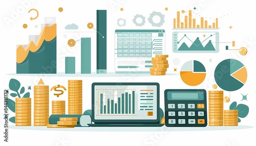 Flat design of financial management with cash flow management, income, and expenditure tracking