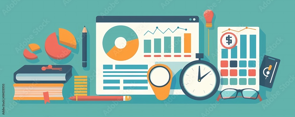 Naklejka premium Flat design of financial management with financial dashboard, income, and expense reports