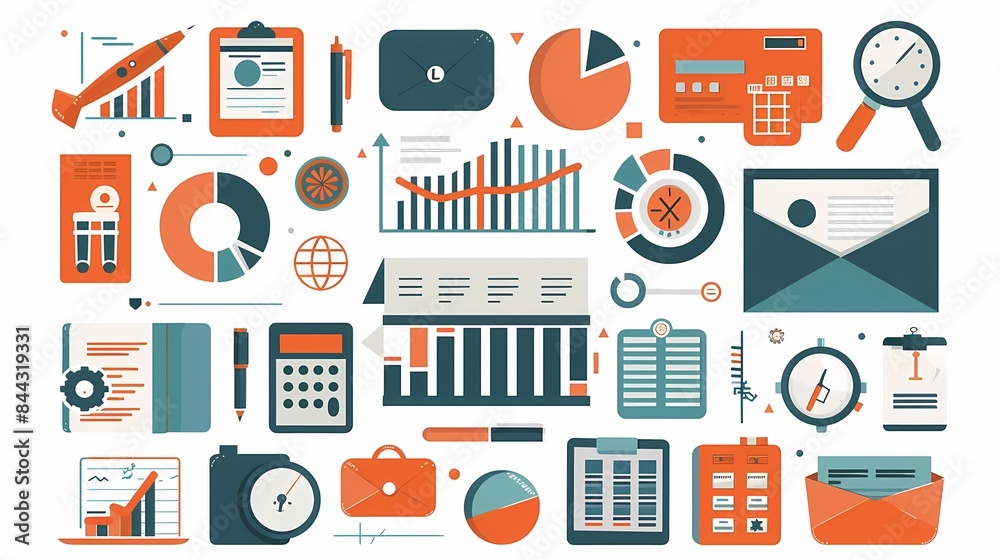 Flat design of financial management with financial dashboard, income, and expense reports Flat design of financial management with financial dashboard, income, and expense reports
