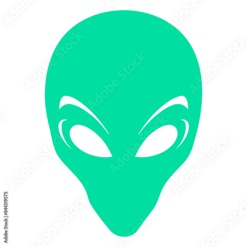 Green alien head with large eyes and simple facial features