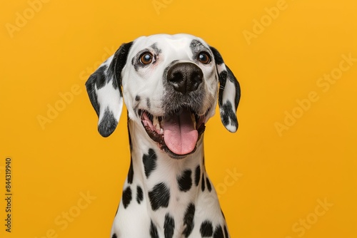 A dalmatian dog with a tongue out is smiling at the camera © Imaginary Capture