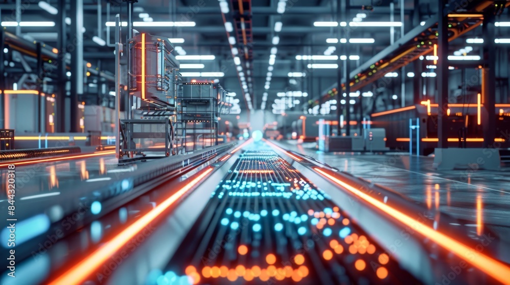 Futuristic Digital Logistics Center with Advanced Sorting Machines and Control Panels Futuristic Digital Logistics Center with Advanced Sorting Machines and Control Panels