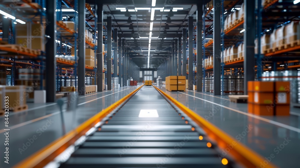 Fototapeta premium Cutting-Edge Transport Hub Automated Packing Lines and Digital Tracking