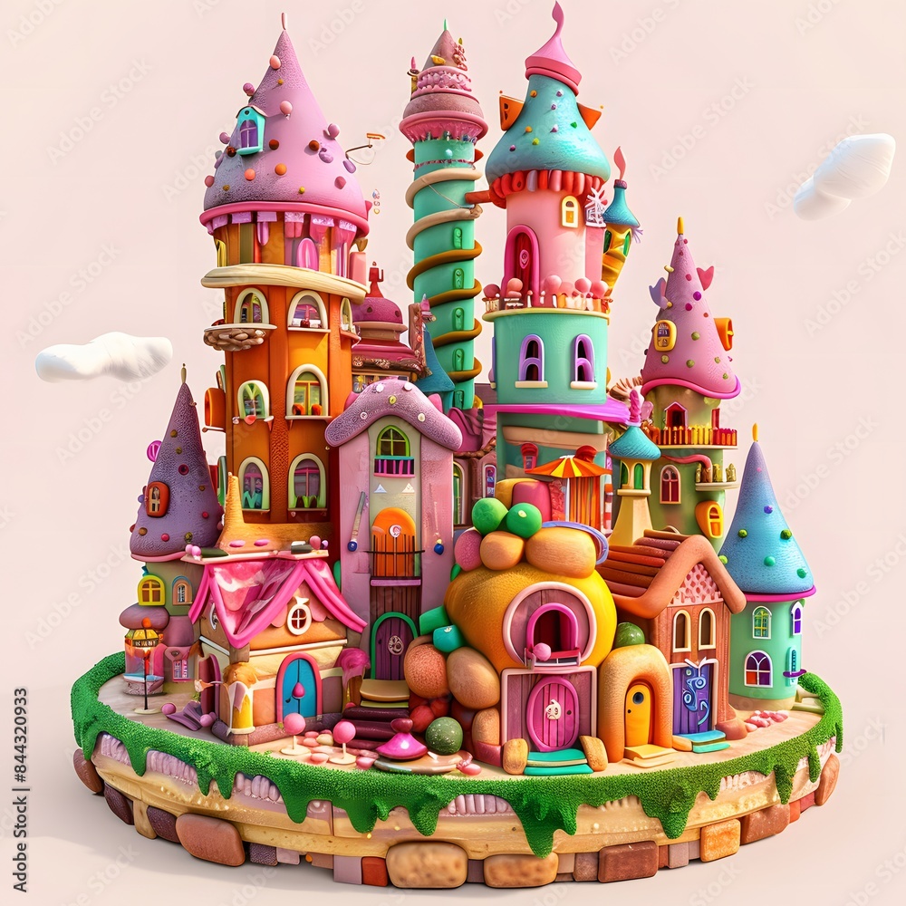 Future castle in the game, the main structure of house is made of bread and chocolate, decorated with colorful i-cream and candies Future castle in the game, the main structure of house is made of bread and chocolate, decorated with colorful i-cream and candies