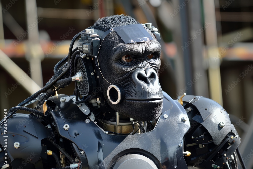 A highly detailed humanoid robot with complex mechanical parts, the face is digitally obscured for privacy A highly detailed humanoid robot with complex mechanical parts, the face is digitally obscured for privacy