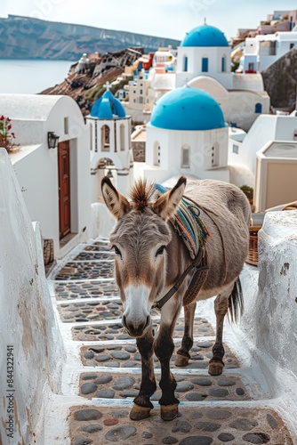 Fototapeta Naklejka Na Ścianę i Meble -  portrait of a donkey in the streets of santorini greece