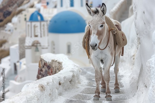 Fototapeta Naklejka Na Ścianę i Meble -  portrait of a donkey in the streets of santorini greece