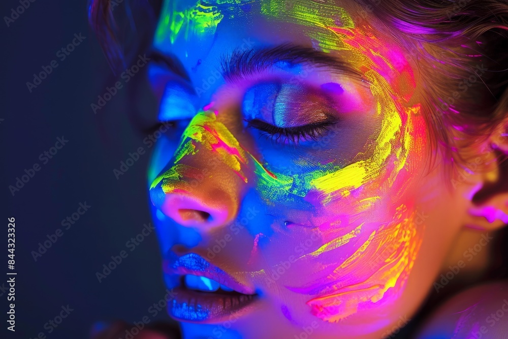Close-up shot capturing an abstract pattern of neon lighting effects with purple and blue dominating Close-up shot capturing an abstract pattern of neon lighting effects with purple and blue dominating