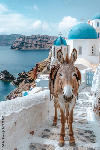 Fototapeta Naklejka Na Ścianę i Meble -  portrait of a donkey in the streets of santorini greece