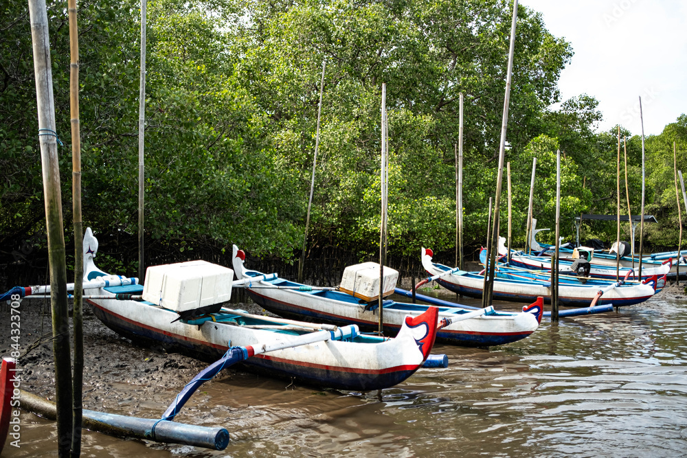 Obraz premium Traditional fishing boats docked in mangrove area