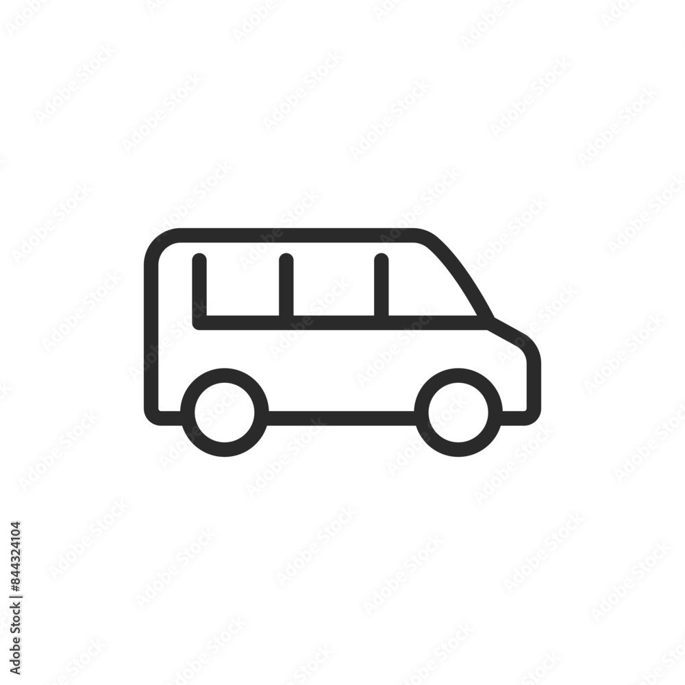 Minivan, linear style icon. Side view of a minivan. Editable stroke width. Minivan, linear style icon. Side view of a minivan. Editable stroke width.