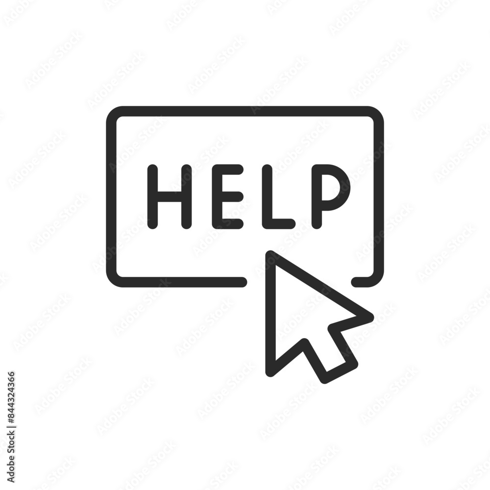 Help button with cursor, linear style icon. online help or support. Editable stroke width. Help button with cursor, linear style icon. online help or support. Editable stroke width.