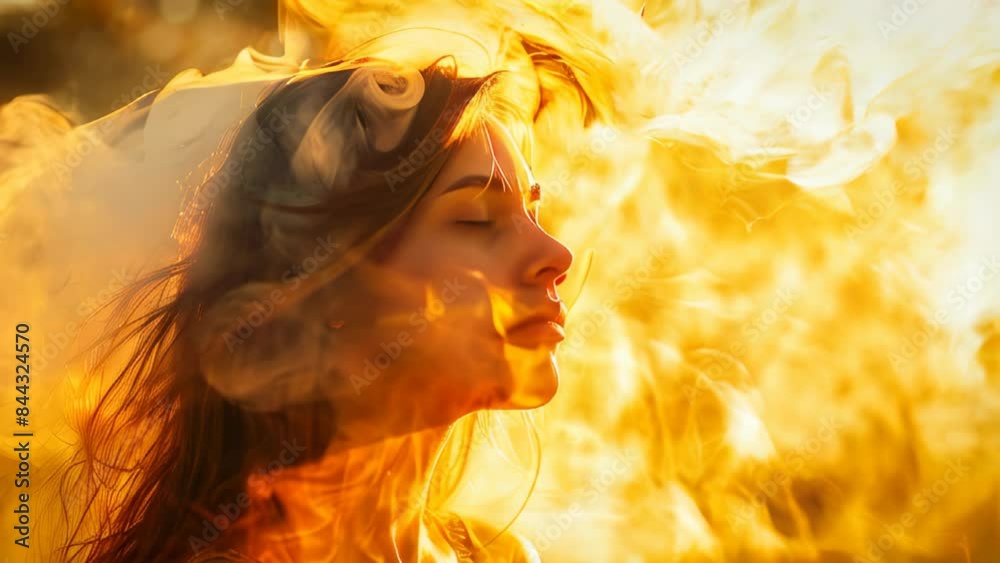 A fantasy portrait of a young woman surrounded by smoke A fantasy portrait of a young woman surrounded by smoke