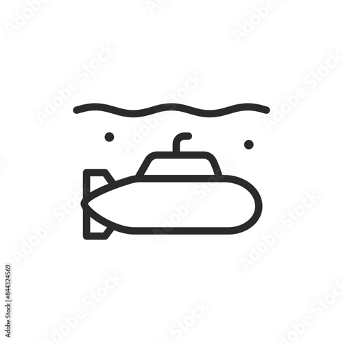 Submarine, linear style icon. Underwater vessel. Editable stroke width