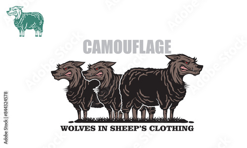 CAMOUFLAGE, wolves in sheep's clothing logo, vector illustrations