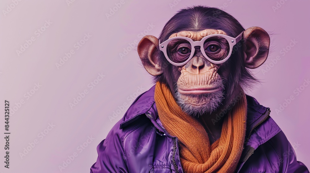A cool monkey wearing a bomber jacket and scarf on a chilly autumn day, exuding style and charm.