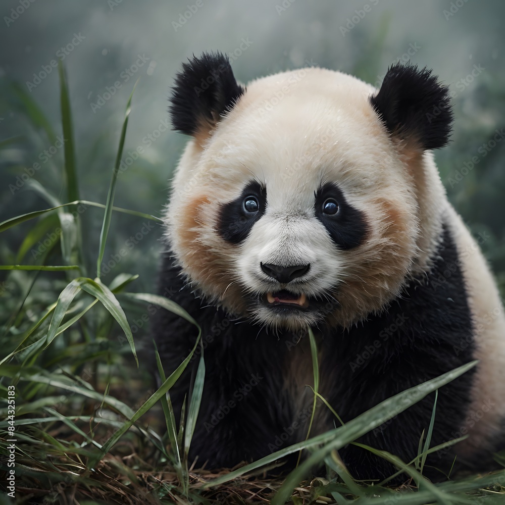 Fototapeta premium giant panda eating bamboo