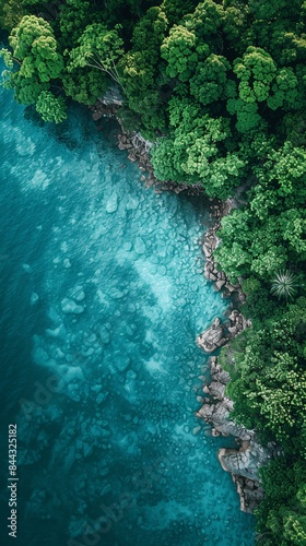 A beautiful blue ocean with a rocky shoreline