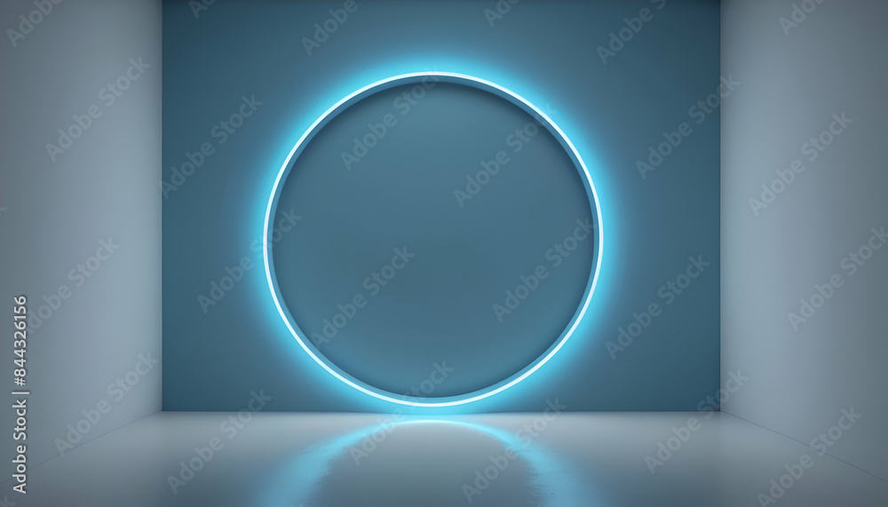 Abstract 3D room with realistic neon ring background. Minimal scene for product display Abstract 3D room with realistic neon ring background. Minimal scene for product display
