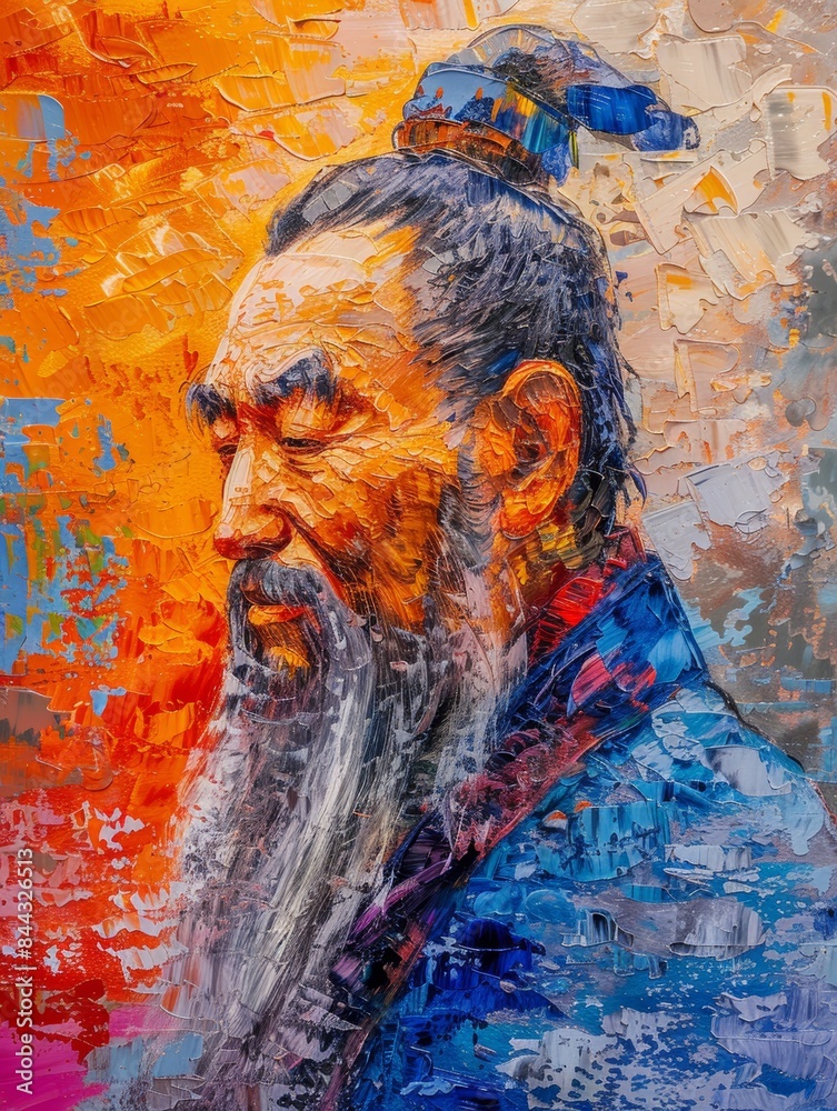 Acrylic painting of the ancient Chinese philosopher Confucius with ...