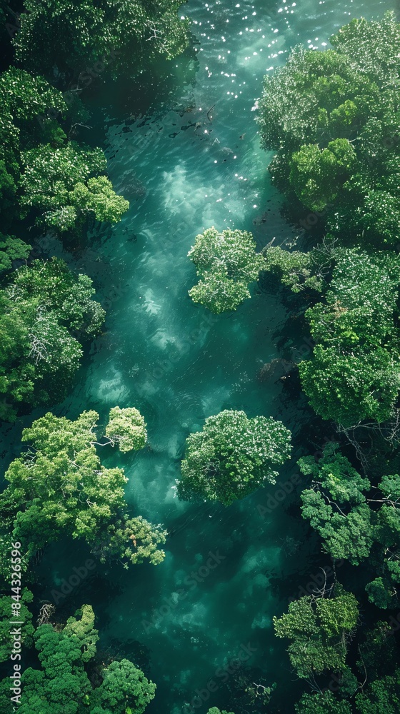 A lush green forest with a river running through it A lush green forest with a river running through it