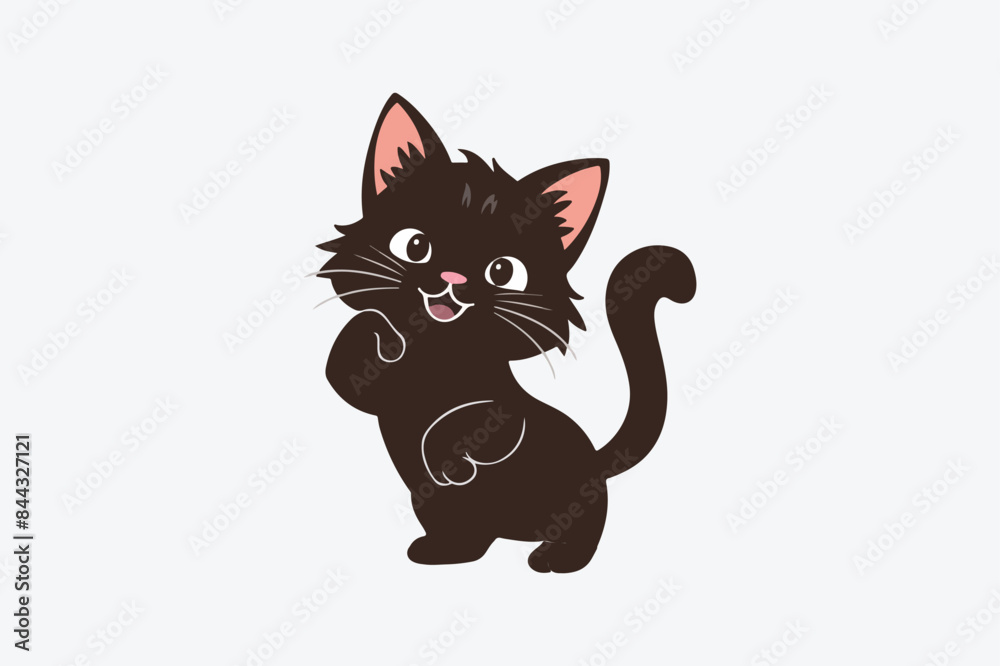 Cute cartoon black and white cat silhouette vector illustrator with white background Cute cartoon black and white cat silhouette vector illustrator with white background