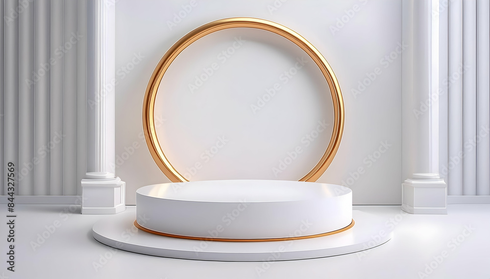 Magnificent White Podium with Golden Circle: A 3D Luxury Design Magnificent White Podium with Golden Circle: A 3D Luxury Design