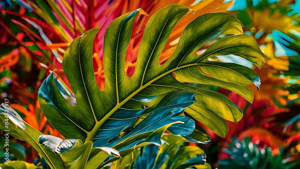 Obraz premium Tropical palm leaf with colorful background