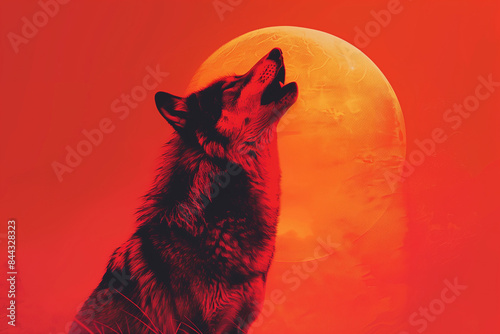Lone Wolf Howling at the red Moon, Wallpaper Background with Majestic Wildlife (generative AI)