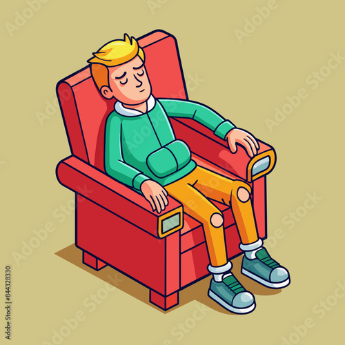 exhausted person in an armchair  isometry on blank background vector illustration