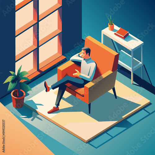 exhausted person in an armchair  isometry on blank background vector illustration