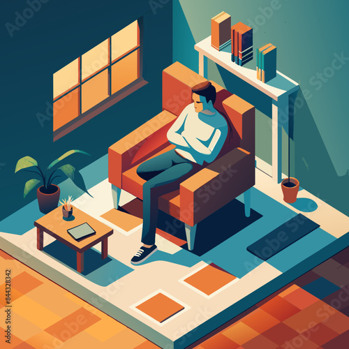 exhausted person in an armchair  isometry on blank background vector illustration