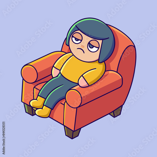 exhausted person in an armchair  isometry on blank background vector illustration